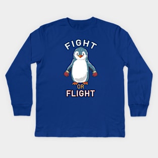 Fight or Flight Funny Penguin Pun Fight shirt Flight Meme Kids Long Sleeve T-Shirt